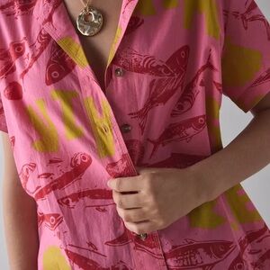 BDG Asher Printed Souvenir Short Sleeve Button Down